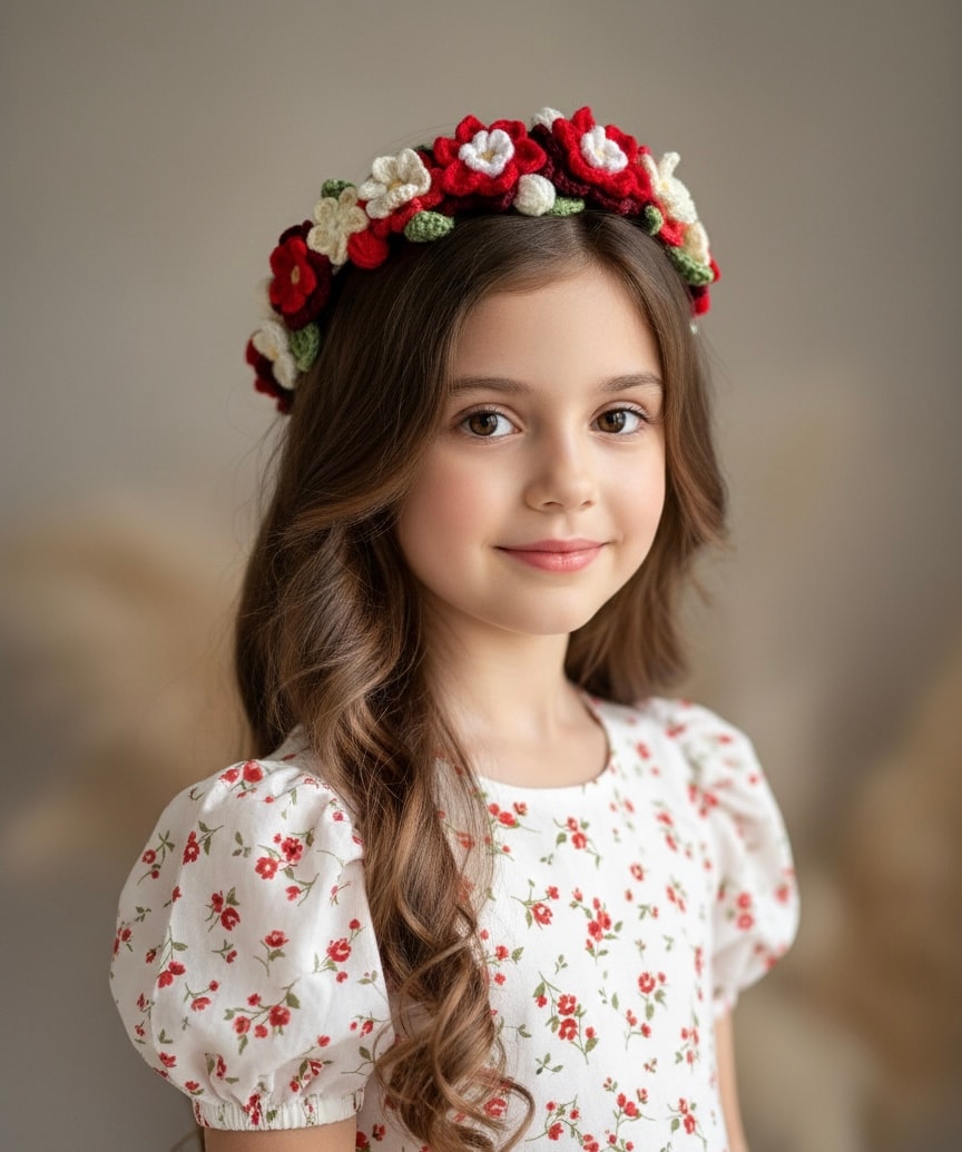 red crochet flower crown 