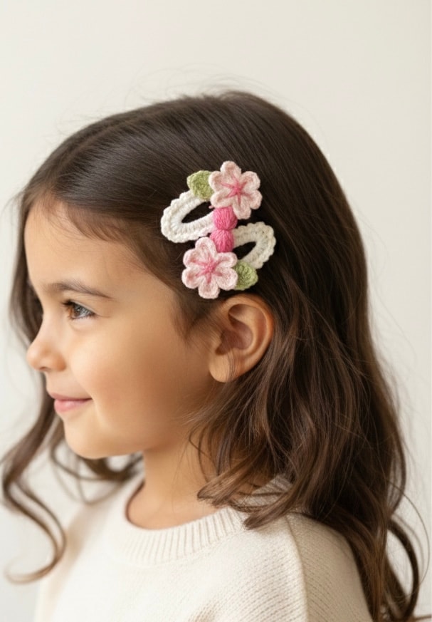 Elegant cherry blossom crochet hair clip