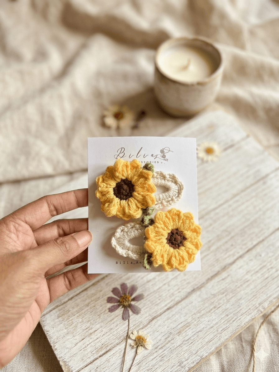 Sunflower crochet clips