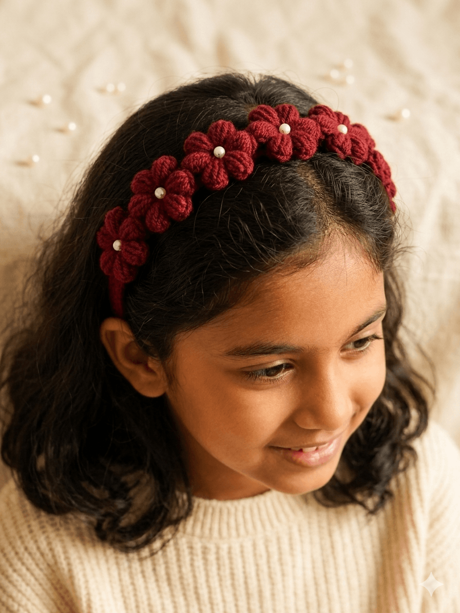 maroon crochet flower hairband
