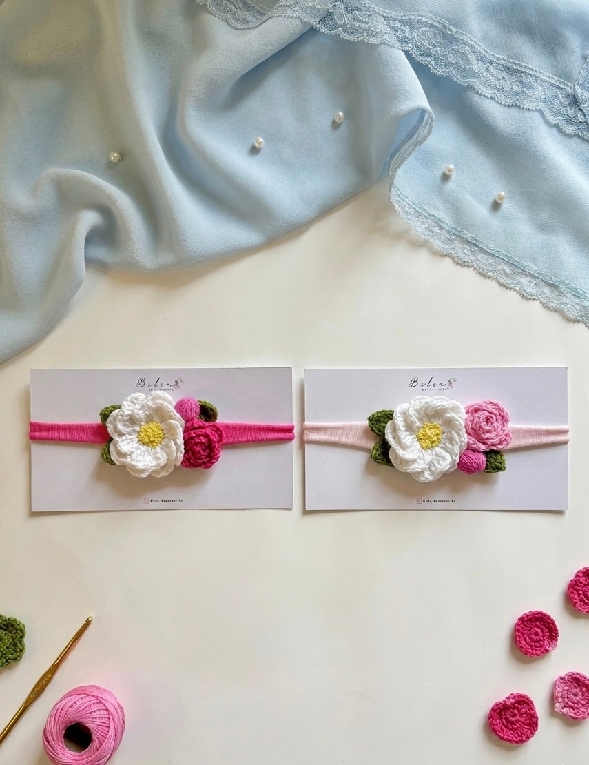 Crochet peony rossette headband 