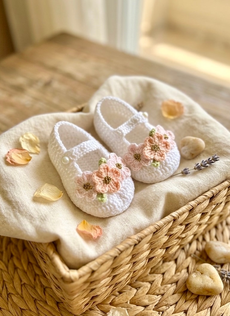 Peachy pink blossom booties