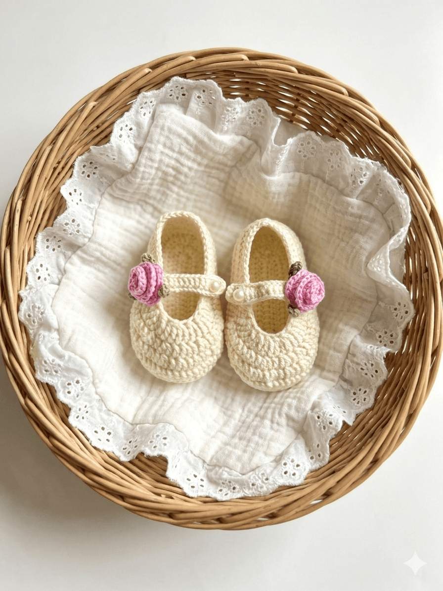 Rosy Cream Crochet Shoes