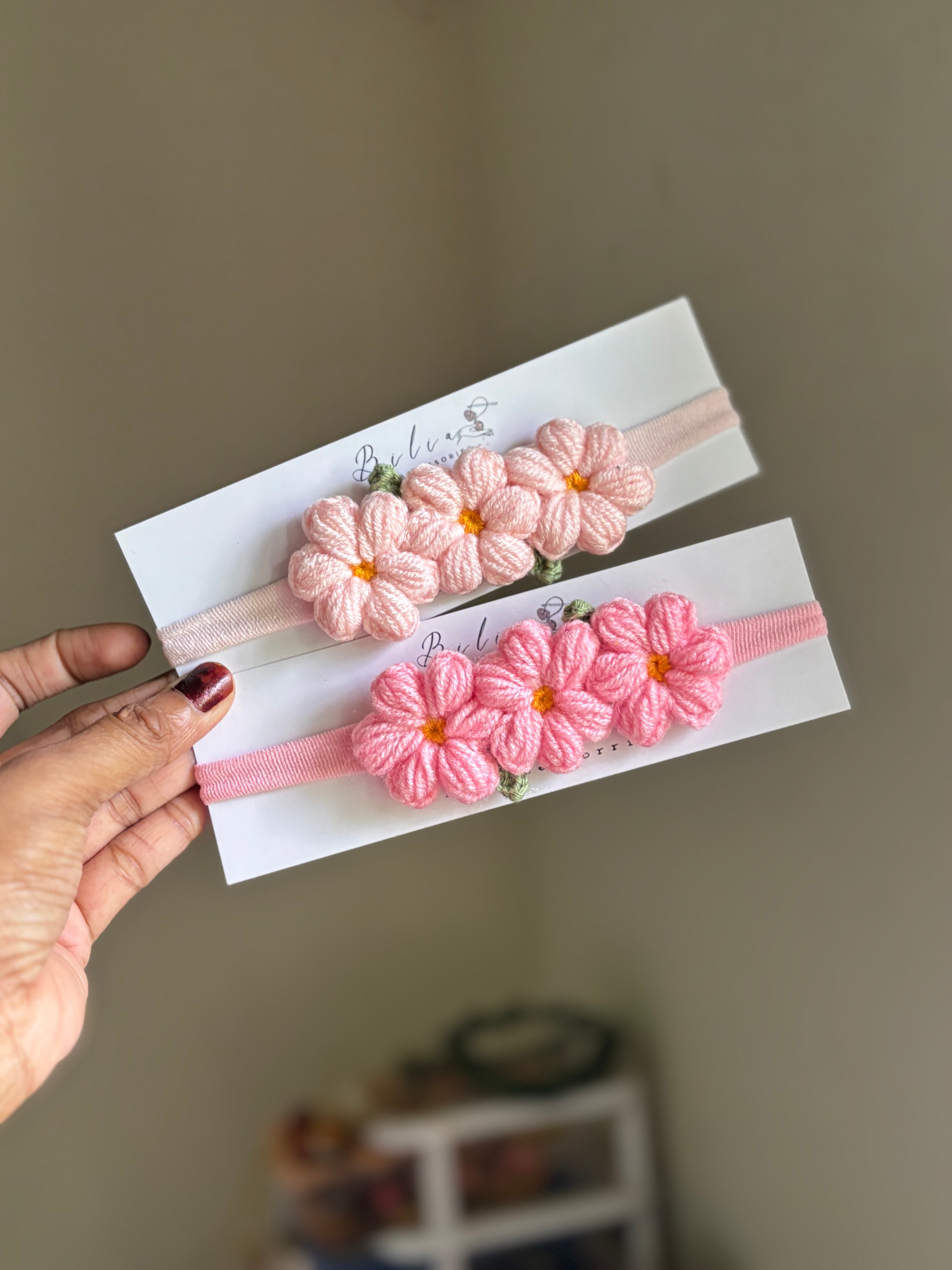 crochet puff daisy flower headband