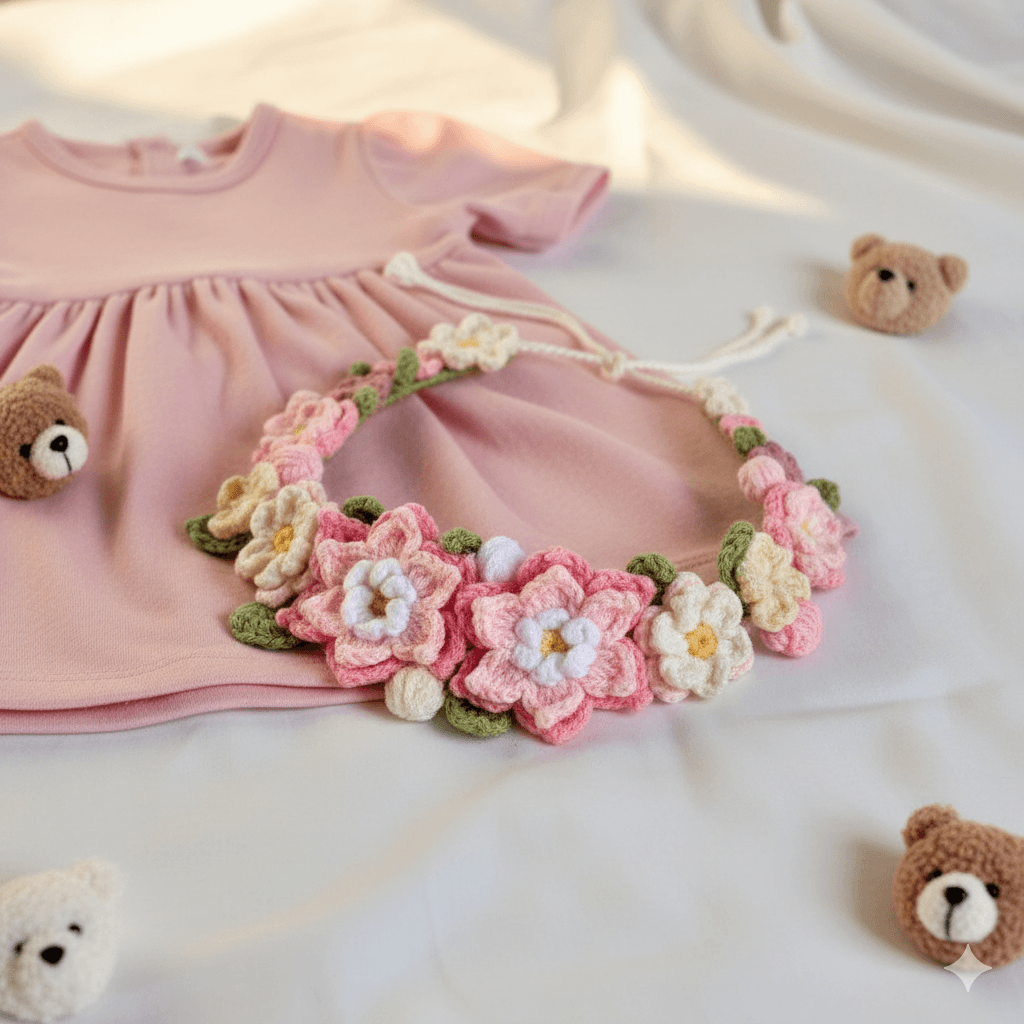 crochet pink flower crown