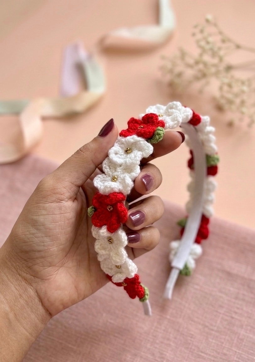 red floer headband 