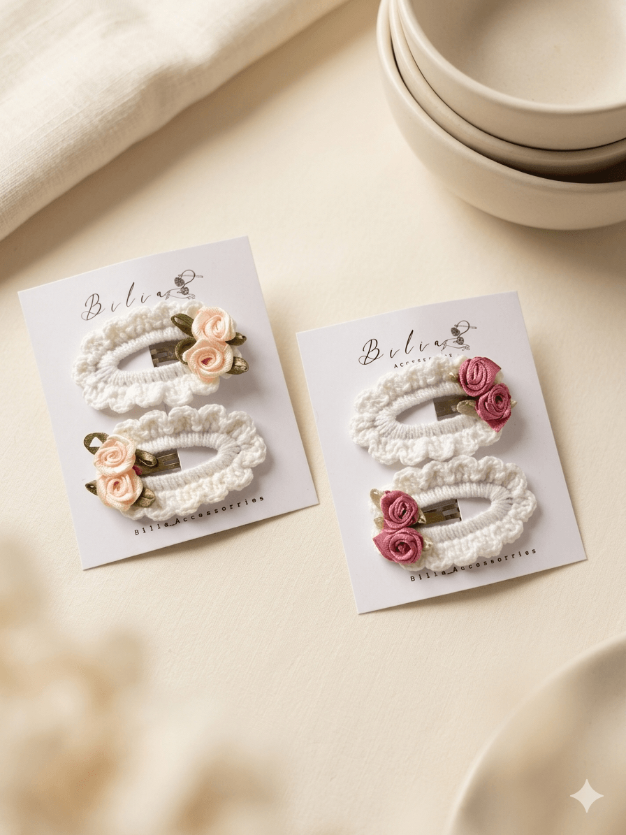     Rosy Bloom Crochet Clips