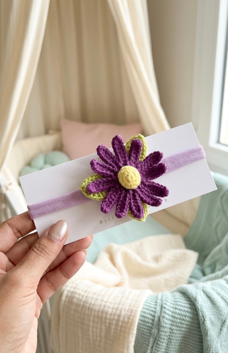 Purple Daisy Crochet Baby Headband
