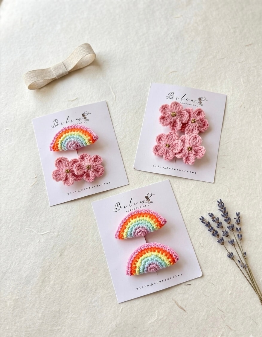 Rainbow flower hair clip set