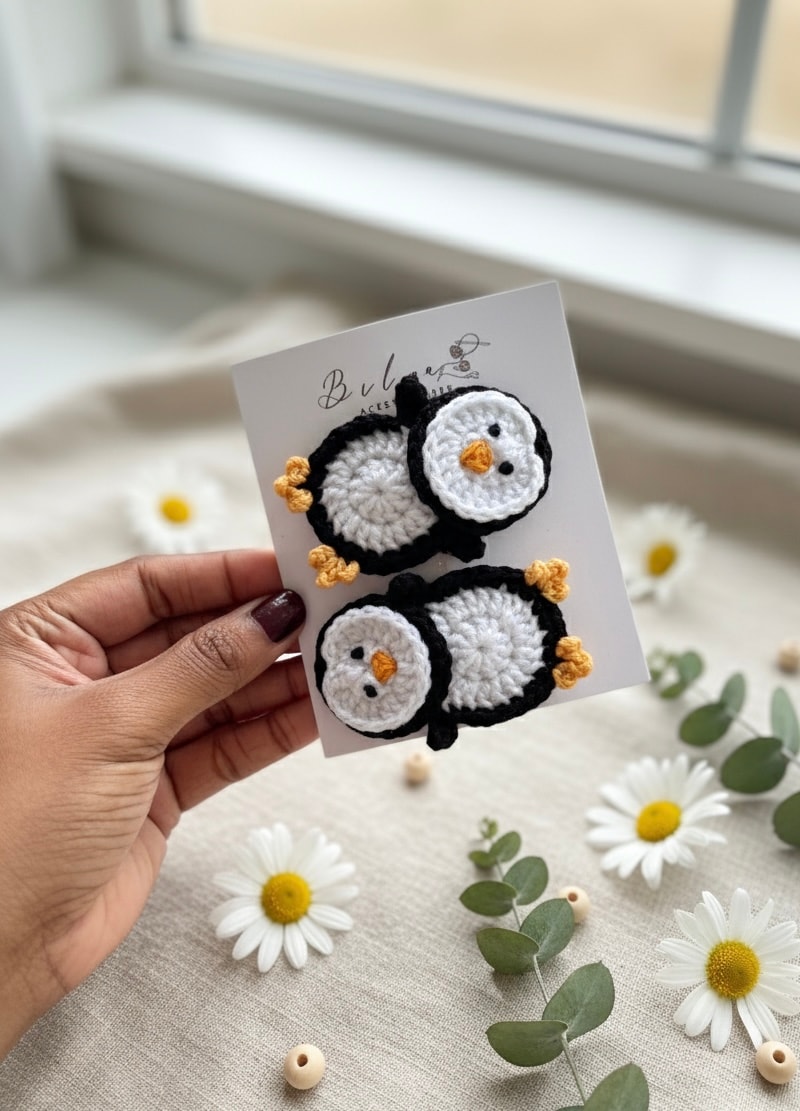        Penguin Crochet Hair Clips