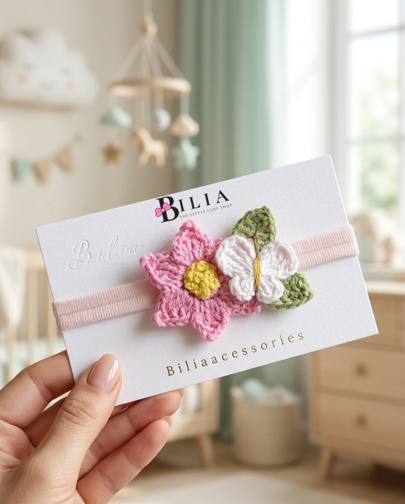 pink flower butterfly headband